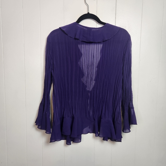 Vintage 90s Purple Ruffle Sheer Top Blouse Whimsygoth Goth Fairycore Medium Y2k - Picture 5 of 13